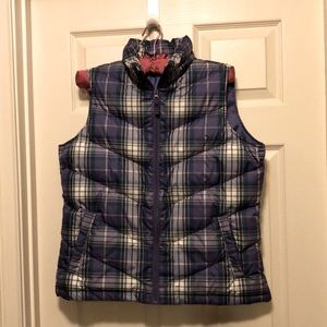 Lands End purple plaid down vest size medium petite 10 to 12